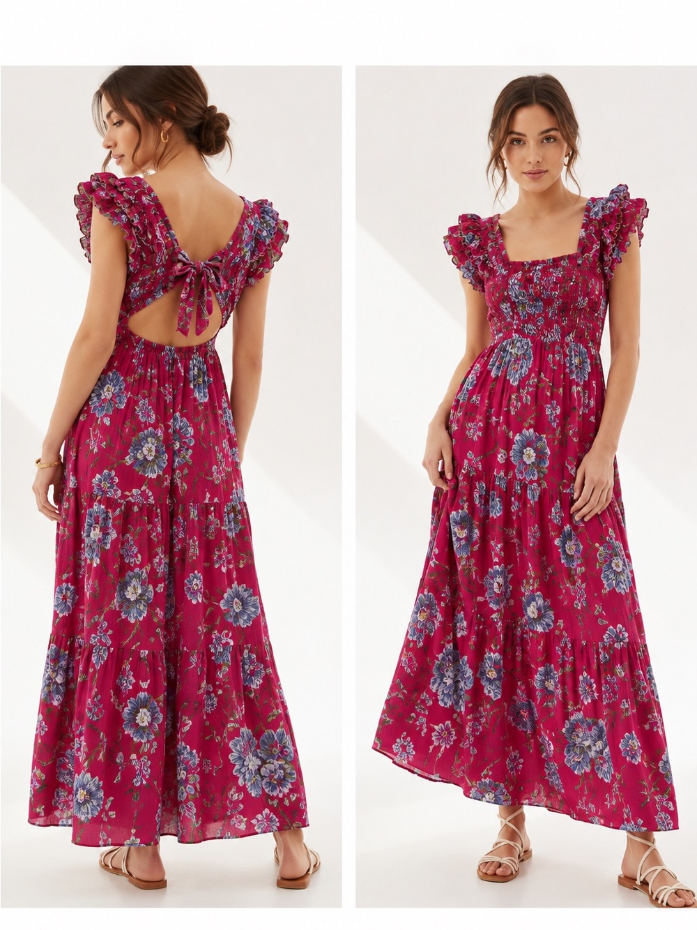 Anthropologie Love The Label Mirabelle Ruffle Tiered Maxi Dress Small Floral
